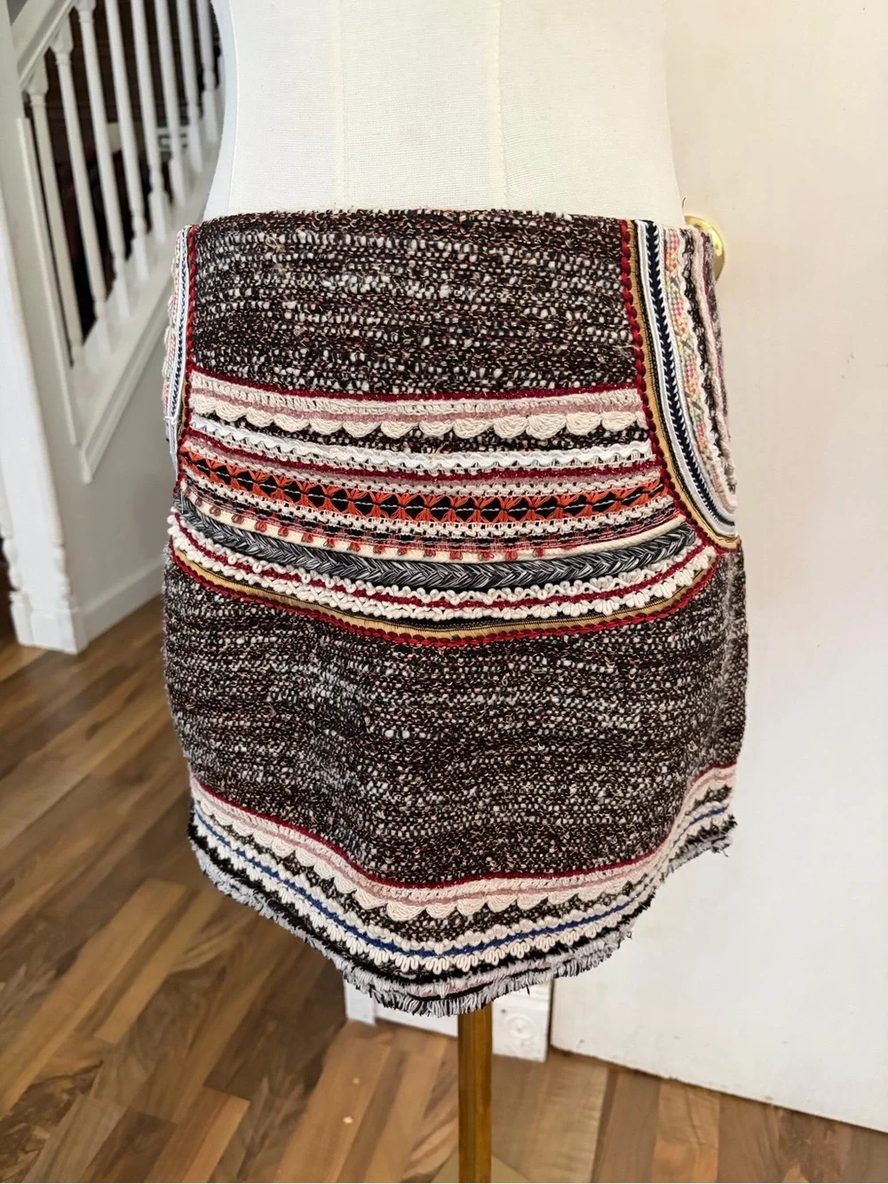 Unique Statement Piece Tweed Mini Skirt Brown Brown Multi, Large, Like New